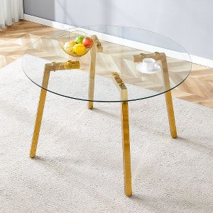 CAVINAS Modern Tempered Glass Dining Table with 7-Shaped Metal Legs, Round Dining Table for 4-6, Coffe Table for Kitchen, Office Conferences - 1 of 4