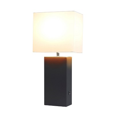 Lexington 21" Black Leather Base Modern Nightstand Lamp with USB Port