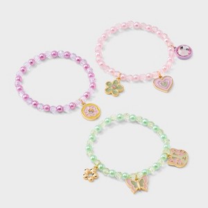Girls' 3pk Charms Bracelet Set - Cat & Jack™️ Pink/Purple/Green: Beaded Stretch, Iron & Acrylic, Ages 3+ - 1 of 3