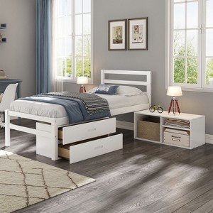 NicBex Twin Wood Platform Bed Frame with Removable Shelves and 2 Storage Drawers,Soild Wood Bed Frame with Headboard,Easy Assembly,White - 1 of 4