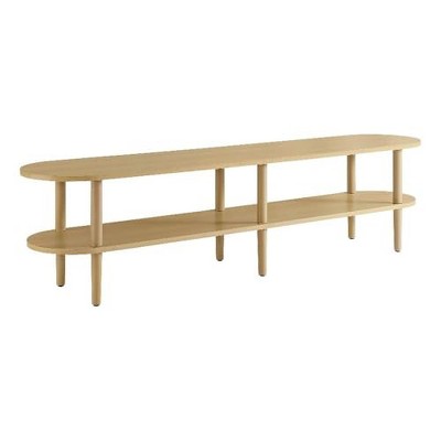 Modway Torus Oval TV Stand with Shelves in Light Oak - 69 Inch Wood Entertainment Center for Living Room-Curved Round Media Console with Open Storage