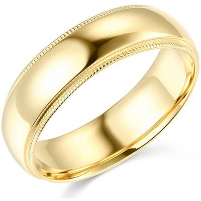 Pompeii3 6mm Milgrain Plain High Polished Dome Wedding Band 10k White, Yellow, Rose Gold