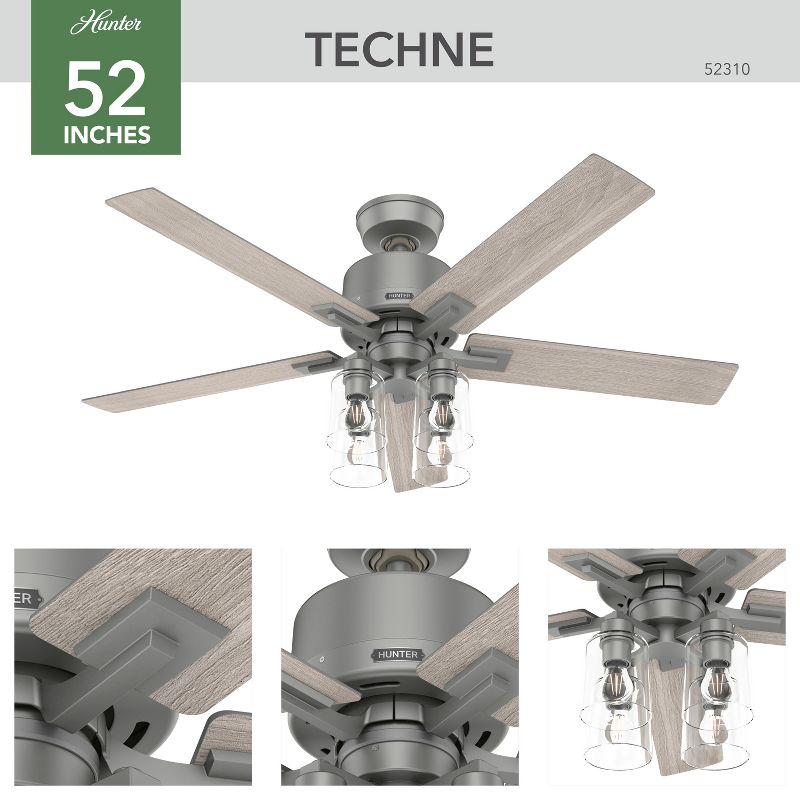 52" Wi-Fi Techne Ceiling Fan with Light Kit and Handheld Remote (Includes LED Light Bulb) - Hunter Fan, 3 of 14
