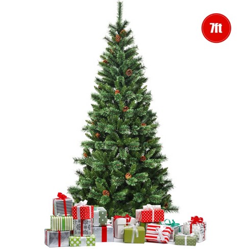 Tangkula Artificial Christmas Tree Hinged Decoration Pine Tree W/ Pine ...