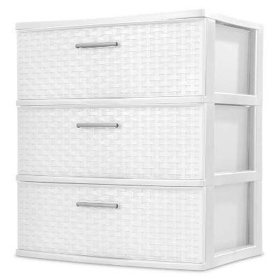 Photo 1 of (CRACKED DRAWER CORNER; MISSING HANDLE) 3 Drawer Wide Weave Tower White - Room Essentials