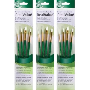 Princeton RealValue Brush Set, White Taklon Bristles, Short Handle Mixed Media Paintbrush, Green, 4 Per Set, 3 Sets - 1 of 3