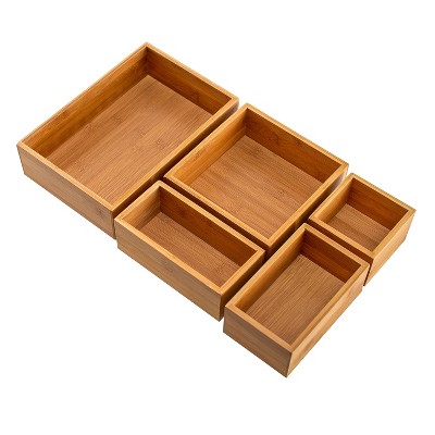 Seville Classics 5pc Assorted Sizes Bamboo Organizer Boxes