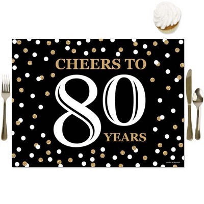 Big Dot of Happiness Adult 80th Birthday - Gold - Party Table Decorations - Birthday Party Placemats - Set of 16