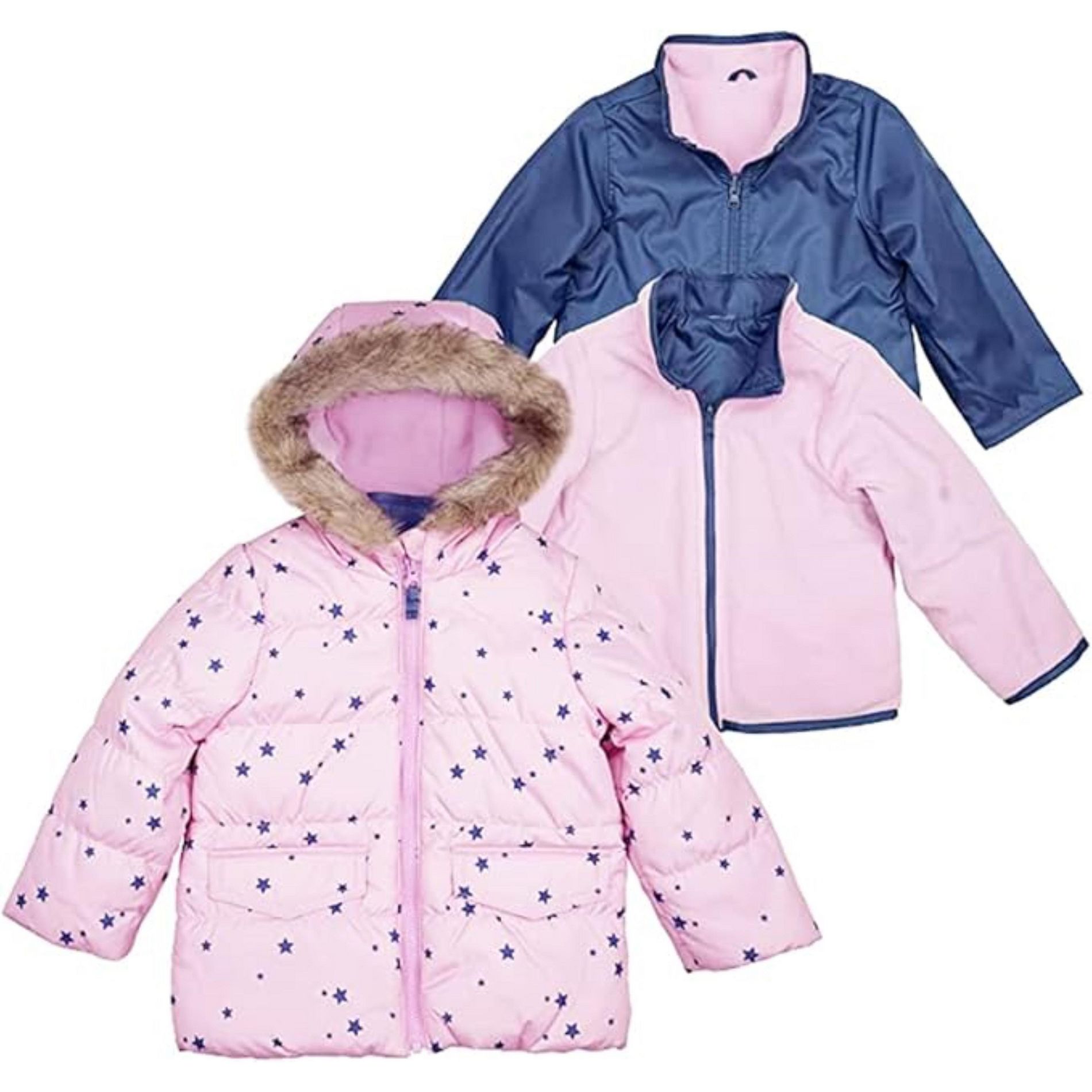 OshKosh B'Gosh Big Girls' Heavyweight 4-in-1 System Jackets, Pink/Navy Stars, 8