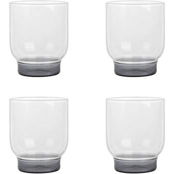 Elle Decor Set of 4 Water Drinking Glasses, 12 Oz Whiskey Tumblers, Clear Glass Cups with Heavy Weighted Colored Base