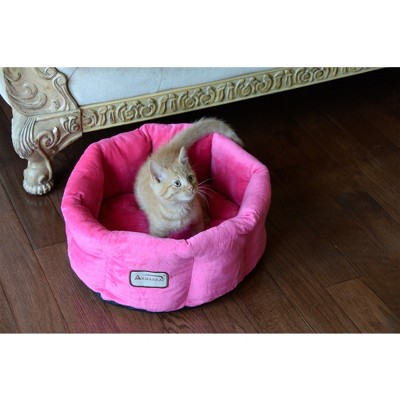 Small Pink Velvet Round Bolster Pet Bed