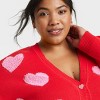 Women's Valentine's Day Pink Hearts Graphic Cardigan - Red - image 4 of 4