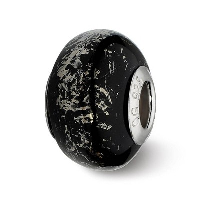 Black Bow Jewelry Black w/Platinum Foil Ceramic & Sterling Silver Bead Charm, 14mm