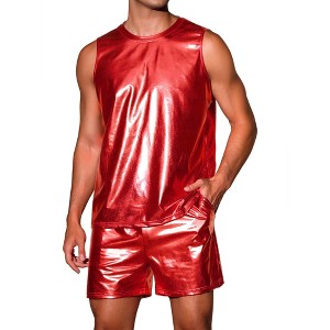 INSPIRE CHIC Men's Party Disco Metallic Holographic Tank Top and Shorts Set 2 Pieces Outfits - 1 of 4