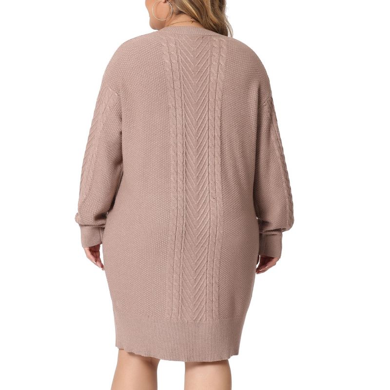 Agnes Orinda Women's Plus Size Long Sleeve Knit Pullover Mini Sweater Dresses, 4 of 6