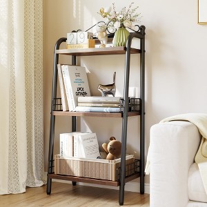 3 Tier Bathroom Ladder Shelf, Free Standing Storage Shelf Organizer,Tower Shelf, Small Bookshelf Open Shelving Unit ,Gray - 1 of 4