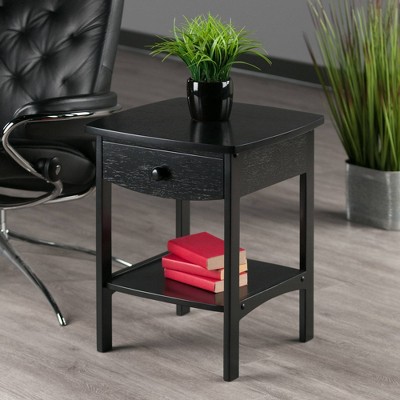 Transitional Square Black Nightstand with Storage Drawer and Open Shelf