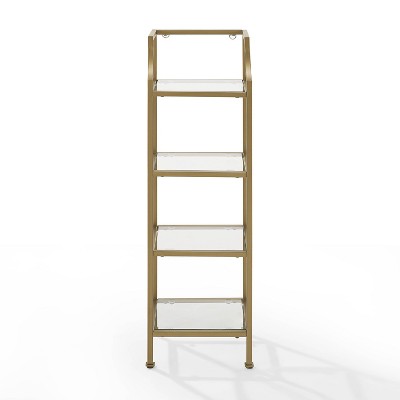 Sleek Soft Gold Steel and Glass 44" Short Etagere for Books