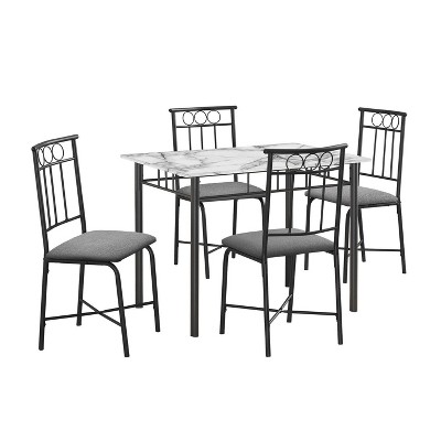 Monarch Specialties Dining Table Set 5pcs Set Small 40 inch Rectangular Kitchen White Marble Look Laminate Black Metal Contemporary Modern