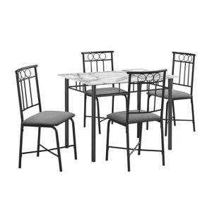 Monarch Specialties Dining Table Set 5pcs Set Small 40 inch Rectangular Kitchen White Marble Look Laminate Black Metal Contemporary Modern - 1 of 4