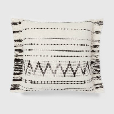 Euro Woven Stripe with Fringe Decorative Throw Pillow Off-White/Black - Threshold™