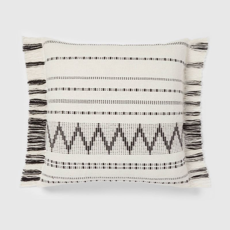 Euro Woven Stripe with Fringe Decorative Throw Pillow Off-White/Black - Threshold&#8482;, 1 of 9