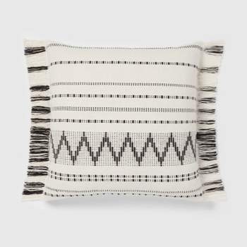 Euro Woven Stripe with Fringe Decorative Throw Pillow Off-White/Black - Threshold™