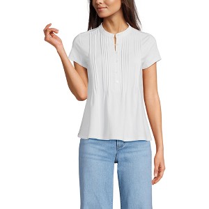 Lands' End Women's Short Sleeve Lightweight Jersey Button Pintuck Top - 1 of 4