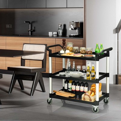 Black and Silver 3-Shelf Aluminum Utility Cart with Casters