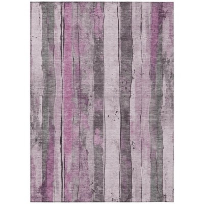 Pink And Gray Striped Washable Indoor Outdoor Area Rug