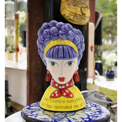 Kevins Gift Shoppe Ceramic Purple Hair Dollymama Retro Fun Vase and Makeup Brush Holder - image 1 of 3