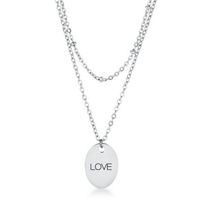 ShineHigh Stainless Steel Oval Pendant Necklace  LOVE & LOVED Engraving, Dual-Layer Chain, Rose Gold, Gold, or Silver Finish