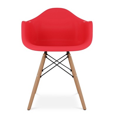 HomeRoots Red And Natural Heavy Duty Plastic And Solid Wood Dining Arm Chair