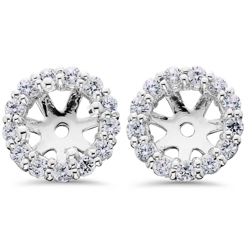 Pompeii3 Women's 5/8ct Diamond Studs & Halo Earring  Jackets Solid 14k White Gold, 2 of 4