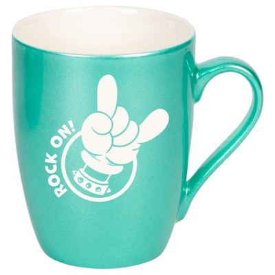 100 North Heavy Metal 10 Ounce Seafoam Metallic Finish, Comfortably Fits Your Hands, New Bone China Coffee Tea Cup Mug, Rock On!