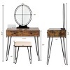 Tangkula Vanity Table Set Makeup Dressing Desk with Cushioned Stool & Lighted Mirror Rustic - 3 of 4