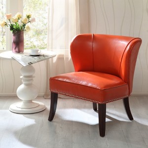Hilton Concave Back Armless Chair - Tangerine: Faux Leather, Silver Nailhead Trim, High-Density Foam - 1 of 4