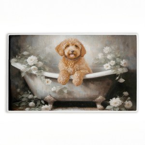 Stupell Industries Fluffy Puppy Floral Bathtub Printed Plush Bath Mat And Bath Rug, Design By Jo Moulton, 18"X30" - 1 of 4