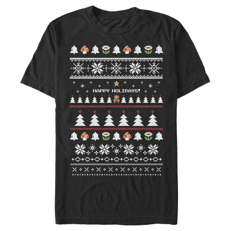 Men's Nintendo Ugly Mario Holiday Sweater T-Shirt, 1 of 5