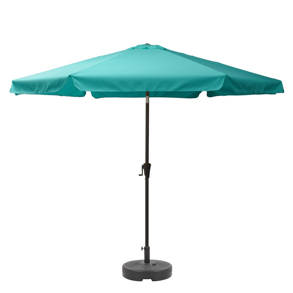 Photos - Parasol CorLiving 10' x 10' Tilting Market Patio Umbrella with Base Turquoise Blue - CorLivi 