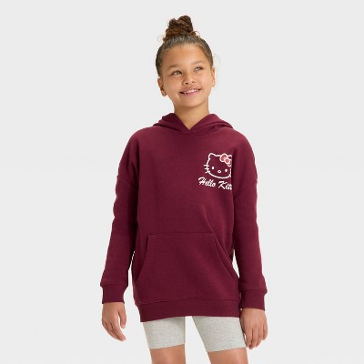 Girls' Hello Kitty Cherry Oversized Hooded Fleece Sweatshirt - Red