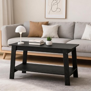 Farmhouse Coffee Table, 2-Tier Wooden Coffee Table with Open Storage ...