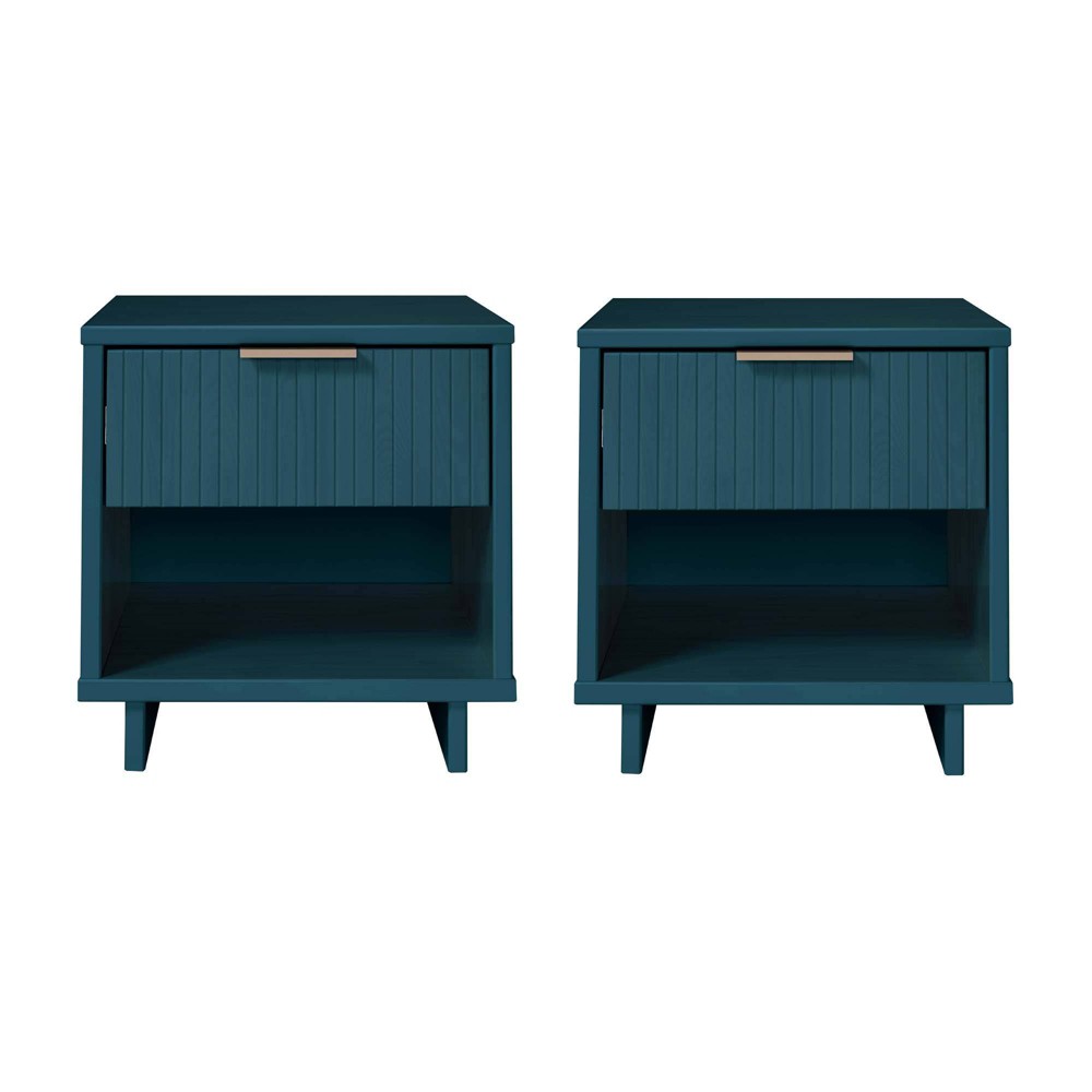 Manhattan Comfort Set of 2 Granville Nightstands with Drawer Midnight Blue: UV Finish, Soft Close, Metal Handles