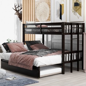 Twin Over Pull-Out Bunk Bed Platform Bed Frame With Ladder Trundle Bed With Safety Guardrail Accommodate 4 People Extendable Bunk Beds For Kids Teens - 1 of 4