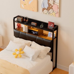 Aheaplus Upholstered Headboard with Storage Shelf, Charging Station and LED Light - 1 of 4