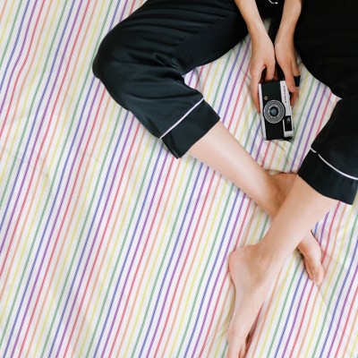 California King Blue Cotton Rainbow Stripe Sheet Set