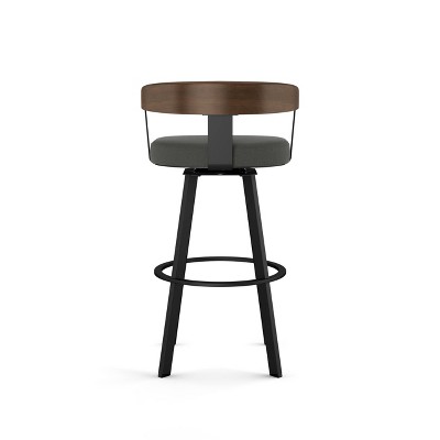 Lars 30" Gray Upholstered Swivel Barstool with Wood Back