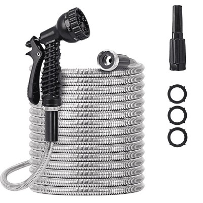 Garden Hose 50 FT,304 Stainless Steel Heavy Duty Water Hose with 7 Function Nozzles No-Kink Rust Proof for Yard Outdoor