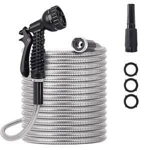 Garden Hose 50 FT,304 Stainless Steel Heavy Duty Water Hose with 7 Function Nozzles No-Kink Rust Proof for Yard Outdoor - 1 of 4