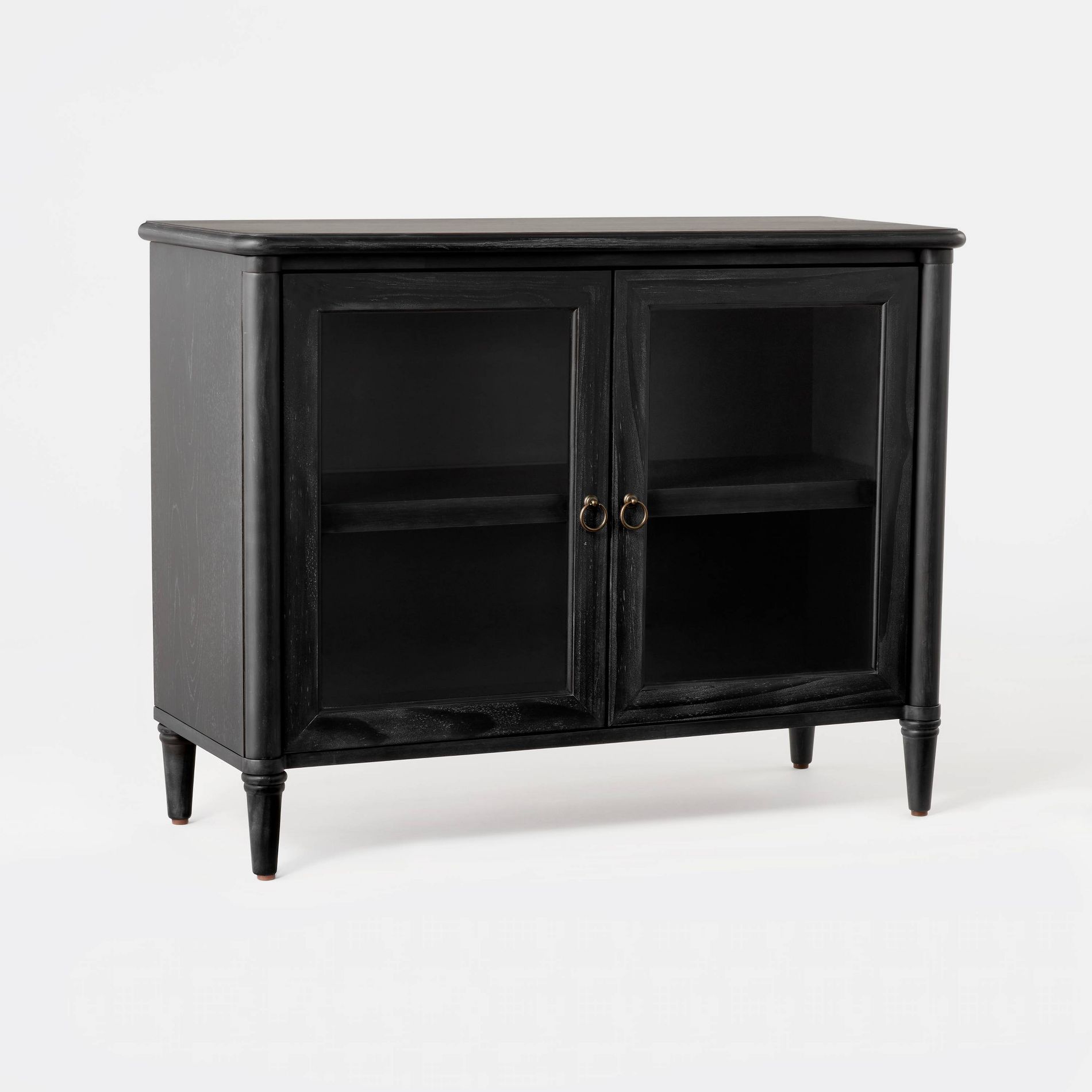 Killybrooke 2 Door Glass Cabinet Black - Threshold™ designed with Studio McGee: Brass-Finish Handles, MDF Wood Frame, Display Storage